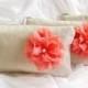 SET of  7 - Rustic linen chiffon flower wedding clutches, linen bridesmaids clutches, purse and cosmetic bags (Ref: CL881)