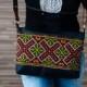 Black canvas tote with handmade ukrainian embroidery, crossbody bag, messenger bag, zippered tote, purse.