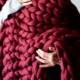 SALE Chunky knit Blanket. Knitted blanket. Merino Wool Blanket. Bulky Blanket. Extreme Knitting, burgundy blanket