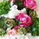 Wedding Succulents and Roses Bouquet -Fuchsia Roses and Hydrangeas Natural Touch Silk Flower Bride Bouquet