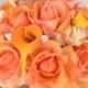 Wedding Natural Touch Beach Seashells and Orange Roses and Callas Silk Flower Bride Bouquet - Almost Fresh