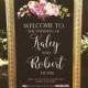 Welcome wedding sign, framed chalk art with gold frame, 24x36"