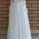 Vintage Ivory Wedding Dress A LINE Bridal Gown with Lace Flowers Deep V Neck Chiffon Evening Prom Dress