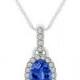 8x6 Oval Tanzanite & Diamond Halo Pendant Necklace 14k White Gold - Tanzanite Anniversary Gifts for Women - Wedding Jewelry - Gemstone Jewelry