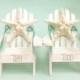 Beach Wedding Cake Topper - 2 Mini Adirondack Chairs with Natural Starfish - 6 Chair Colors and 23 Ribbon Choices