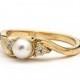 Vintage Pearl Engagement Ring in Yellow Gold / Vintage Pearl Ring / Pearl and Diamond Ring / Vintage Style Pearl Engagement Ring