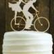 Rustic Bike Wedding Cake Topper with Bride and Groom Silhouettes on Bicycle