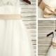 A-line Tea-length Flower Girl Dress - Lace / Tulle Sleeveless Jewel With