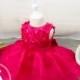 Christmas Dress Long/short  sleeve Hot Pink Baby Pageant Dress,Birthday Dress 2 Year Old, Birthday Dress 1 Year Old,  PD050