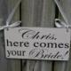 Uncle Here Comes Your Bride Sign, Here Comes the Bride Sign, Ring Bearer Sign, Flower Girl, Wedding Sign with Ribbon, Wood Sign