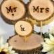 Rustic Wood Wedding Cake Topper ~ Fall Wedding cake Decoration ~Tree Slice Mr & Mrs Cake Topper