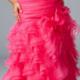 One Shoulder Fuchsia Crystals Tiers Chiffon Floor Length Sleeveless Lace Up A-line Ruched Plus Size
