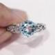 14K White Gold 8mm Round Aquamarine Ring Engagement Ring Wedding Band Ring Aquamarine Jewelry