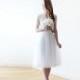 Ivory midi tulle bridal sleeveless gown , Minimalistic wedding short tulle dress
