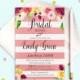 Striped Bridal Shower Invitation Modern Bridal Shower Invite Printable Pink Floral Bridal Shower Digital Download idb16