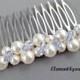Something Blue Hair, Wedding, Bridal Comb, Swarovski white or ivory pearls, Sapphire crystals Clusters, Hair accessories, Bridesmaid comb