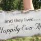 And they lived happily ever after, weddings, wedding decor, ring bearer pillow, wagon sign, bike sign