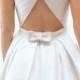 H1569 Simple bateau neck criss cross back wedding dress with pockets