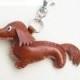 Keychain Dog Charm Long-haired Dachshund Leather keychain Leather Dachshund Accessories for bag Leather Accessories  SlavaStudio Red/Brown