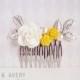 Yellow white silver gold hair comb. Yellow hair clip. Flower bridal hair clip. Elegant dainty