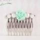 Mint green and pearl silver hair comb. Pale green flower hair clip
