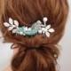 Turquoise blue silver hair comb. Mermaid beach wedding silver hair comb. White pearl romantic vintage style