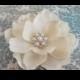 Bridal Ivory Flower Clip - Ivory Fascinator -Magnolia  Pearl Rhinestone Hair Clip - Ivory Flower Brooch - Womens Ivory Hair Clip -  Wedding