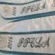 Pageant sashes in White satin / turquoise trim/ white fringe / silver black bling front and back/ Design your sashes your way