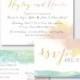 The HAYLEY . Watercolor Wedding Invitation & RSVP Postcard . Calligraphy Blush Teal Gold Green Birthday Party Outside Beach Wedding . PDF