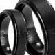 Bride and Groom Wedding Band Set, Black IP Brushed Finish Stepped Edge Comfort Fit Cobalt Chrome Wedding Rings, Engagement Rings CT404-408