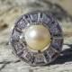 Vintage Antique Pearl & Diamond Engagement Ring Art Deco 1920 14k White Gold
