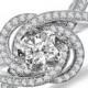 Forever One Moissanite & Diamond Swirl Halo Engagement Ring 14k White Gold - Moissanite Engagement Rings for Women - Unique - Modern Rings