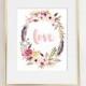 Printable Wedding Sign - Boho Wreath "Love" Print/Poster