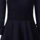 Black Lace Collar Long Sleeve A Line Knit Dress - Sheinside.com