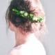 Wedding headpiece, Hair vine, Boho wedding hair accessories, Flower crown, Floral headband, Back headpiece, Green white - EMERAUDE
