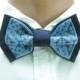 Mens bow tie Men's bow tie Mens bowtie Wedding bow tie Blue navy grey embroidered bow tieGroomsman pre-tied bowtie Eco friendly cros-stitchN