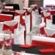 Red, Black And White Wedding Ceremony And Backdrop Decor 