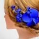 Royal blue hair clip Romantic headpiece blue Hair jewellery Bridesmaid hair piece Wedding fascinator Hair comb flower hair pin
