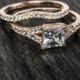 2.0 Carat Princess Cut Engagement Bridal Ring Band Set Real 14K / 18k Rose Gold, Bridal Set