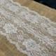 Burlap & Lace Table Runner with a Variety of Lace Color Options. Great for Weddings and Other Special Events. Rustic and Chic.