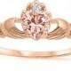 Rose Gold Claddagh 925 Sterling Silver 0.75 Carat Heart Pink Morganite CZ Accent Promise Wedding Engagement Anniversary Fidelity Ring