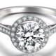 Round Cut Milgrain Halo Diamond Engagement Ring 14k White Gold or Yellow Gold Art Deco Natural Diamond Ring