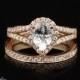 Pear Cut White Sapphire Wedding Set in 14kt Rose Gold with Pave Set Diamond Wedding Band - LS2842
