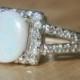 Crystal Opal and Diamond Ring with prong set split shank and single halo - LS290