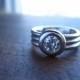 950 Palladium and Moissanite triple band ring, low profile, bezel set, wide band engagment ring