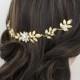 Gold Wedding headpiece, Crystal Bridal hair combs, Back hair piece Leaf hair comb, Bridal hair vine, Wedding hair clip, Rhinestone hairpiece