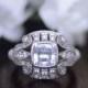 2.30 ct.tw Art Deco Engagement Ring-Vintage Filigree-Cushion Cut Diamond Simulants-Bridal Ring-Anniversary Ring-Sterling Silver [1953]