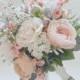 Blush and Ivory Silk Wedding Bouquet with Wildflowers, Garden Bouquet, Boho Bouquet