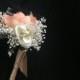 Men's Boutonniere - Lapel Pin - Baby's Breath and Roses - Rustic - Satin - Groomsmen - Wedding - Handmade