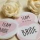38mm (1.5inch) Size - Quirky Heart Hen Do Badges / Hen Party Badges / Wedding / Team Bride Badge (A Set) - PINK